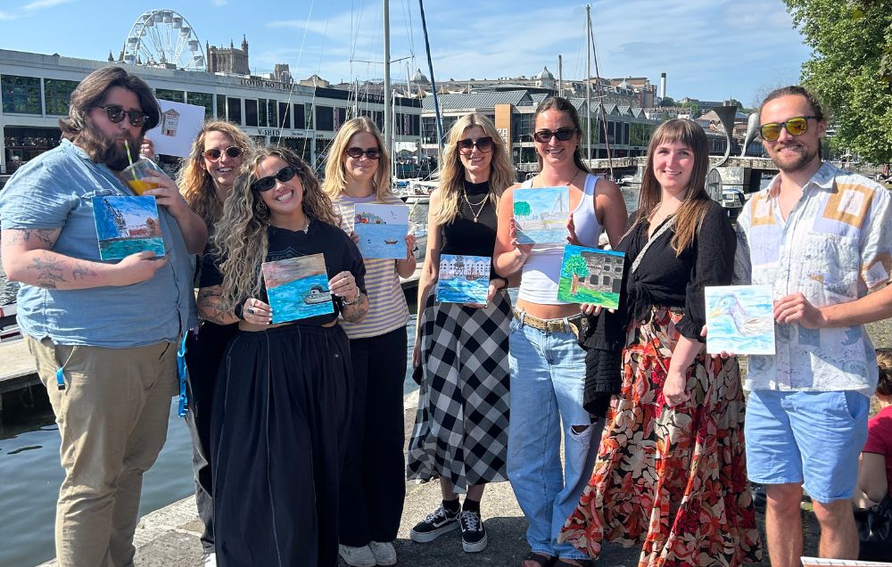 Team at Bristol harbour in the sun